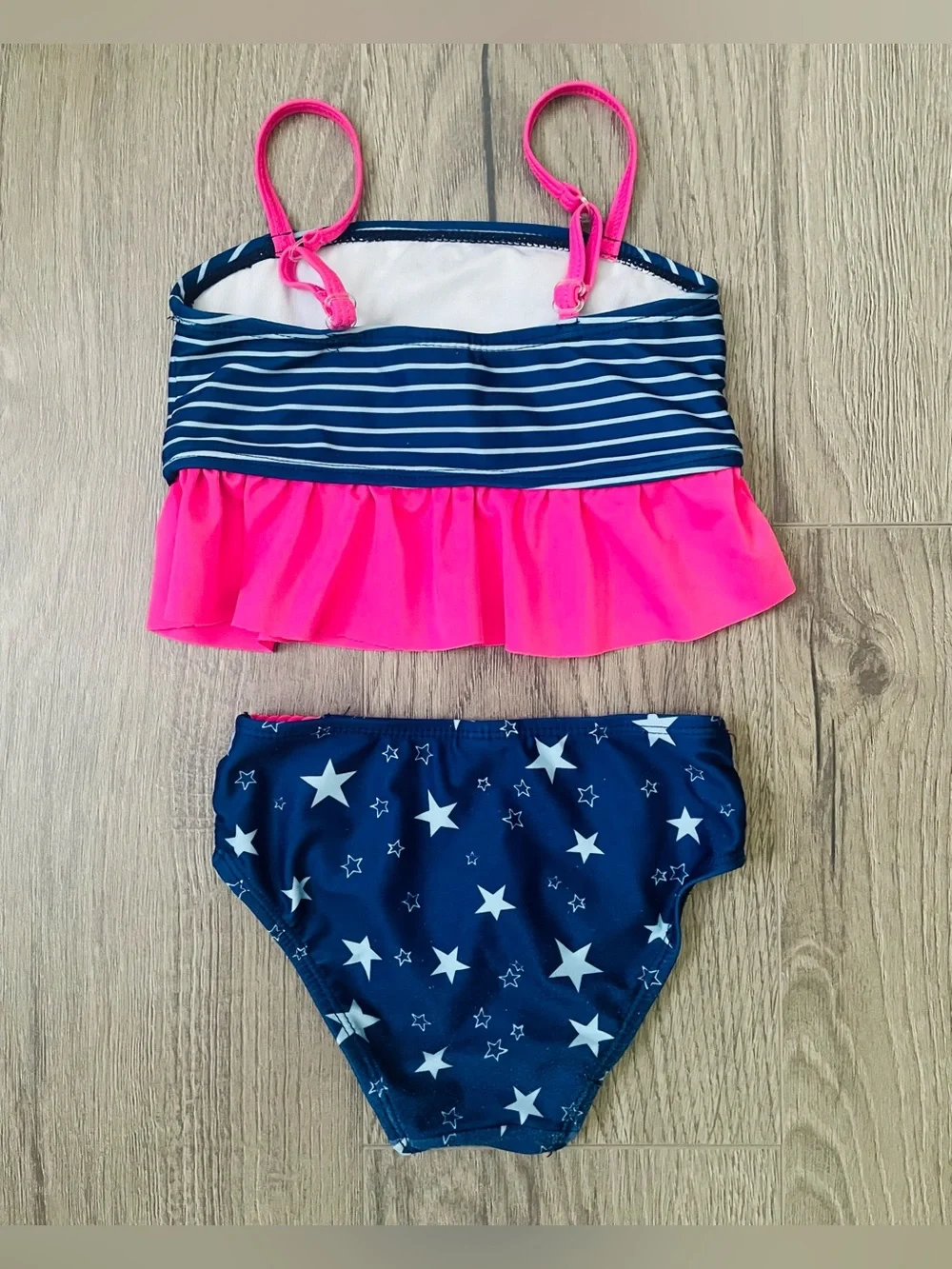 Disney Toddler Girl Two Piece Swimsuit 4 Blue Pink Minnie Mouse Stars Stripes